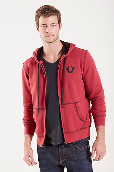 True Religion Zip Up Mens Hoodie - Red