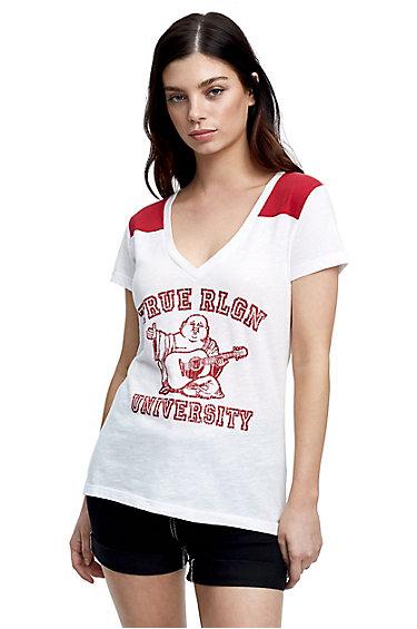 Women's Tr University Football Tee | White | Size X Small | True Religion