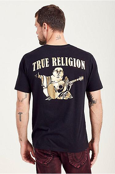 Gold Big Buddha Logo Mens Tee | Black | Size Medium | True Religion