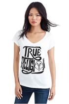 Vintage Crystal Buddha Ss Rounded V Neck Womens Tee | White | Size Small | True Religion