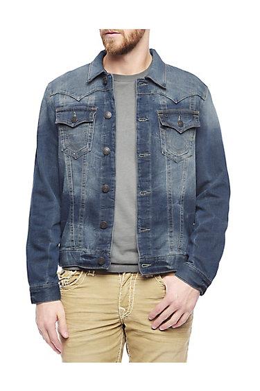 True Religion Jimmy Trucker Mens Knit Jacket - Clear Waters