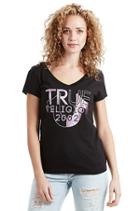 Split Horseshoe Foil Rounded V Womens Tee | Black | Size X Small | True Religion