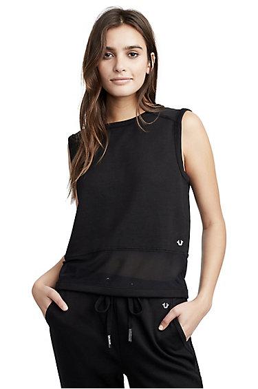 Womens Mesh Tank Top | Black | Size X Small | True Religion