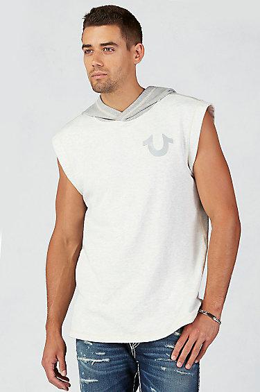 True Religion Sleeveless Mens Pullover Hoodie - Heather Grey