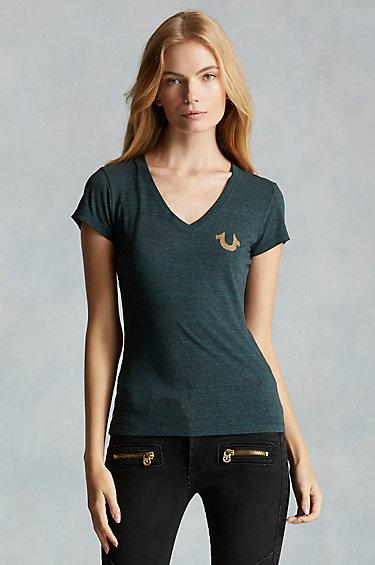 True Religion Buddha Burnout Womens Tee - Emerald Green