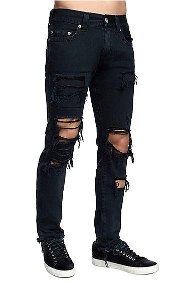 Mens Destroyed Rocco Skinny Jean | Black Volcanic Ash | Size 29 | True Religion