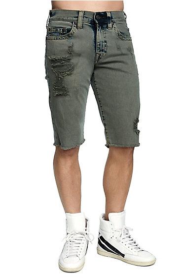 Mens Distressed Ricky Straight Short | Fdr Olive Backdrop | Size 28 | True Religion