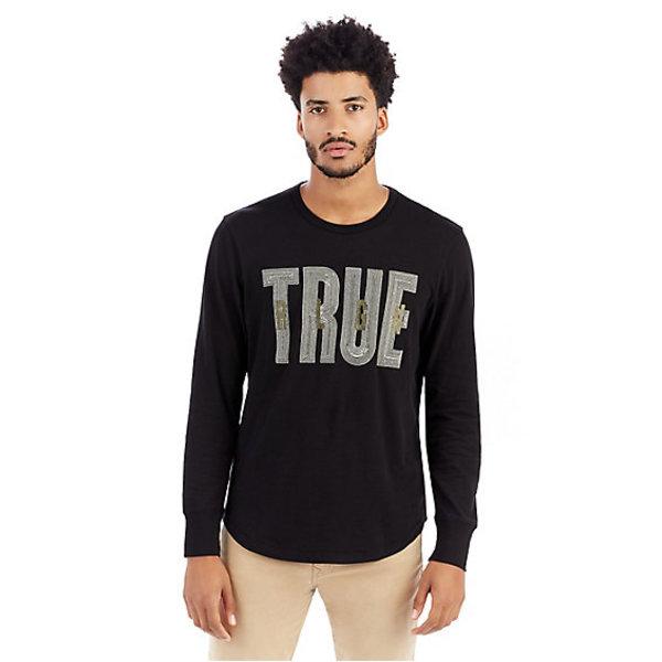 Mens Metallic Embroidered Graphic Shirt | Black | Size Small | True Religion
