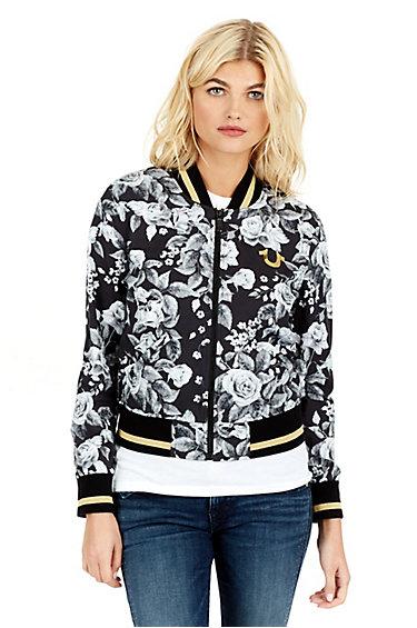 Womens Bomber Jacket | Black/white | Size X Small | True Religion