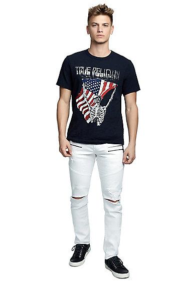 Mens Rocco Skinny Drift Moto Jean | White  | Size 28 | True Religion