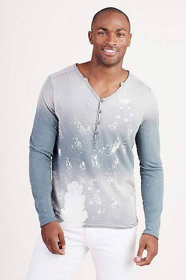 True Religion Long Sleeve Henley Mens Shirt - Castle Rock