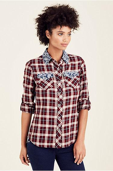 Jordan Slim Womens Shirt | Plaid | Size Small | True Religion