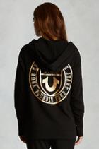 True Religion Boyfriend Logo Crest Zip Womens Hoodie - Black