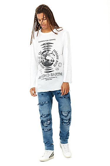 Mens Beyond Earth Raw Edge Graphic Shirt | White  | Size X Small | True Religion