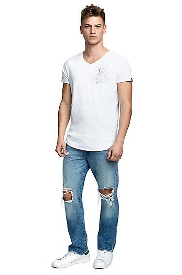 Metallic Foil Graphic Mens V Neck Tee | White  | Size Small | True Religion