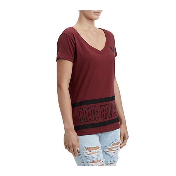 Women's Stripe Big Buddha Tee | Burgundy | Size Xx Small | True Religion
