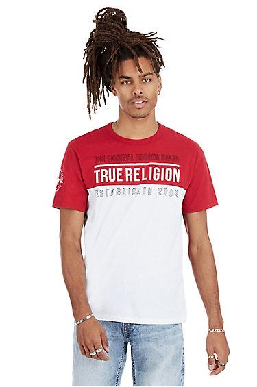 True Line Crew Neck Mens Tee | Red/white | Size Small | True Religion