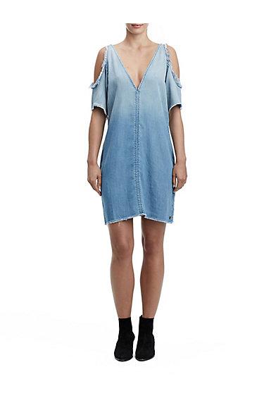 Womens Open Shoulder Denim Dress | Navy | Size Small | True Religion