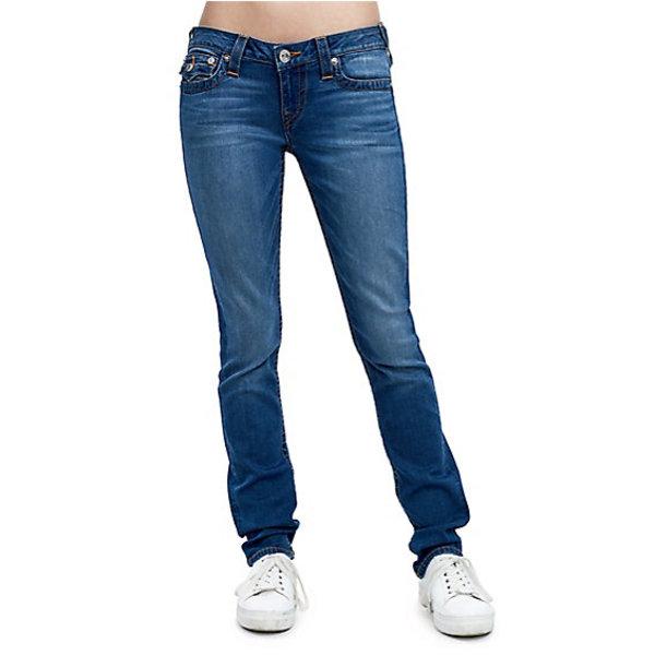 Skinny Red Orange Stitch Womens Jean | Cerulean Waves | Size 25 | True Religion