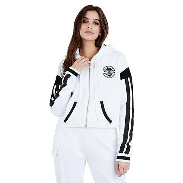 Womens Crop Stripe Hoodie | White | Size X Small | True Religion