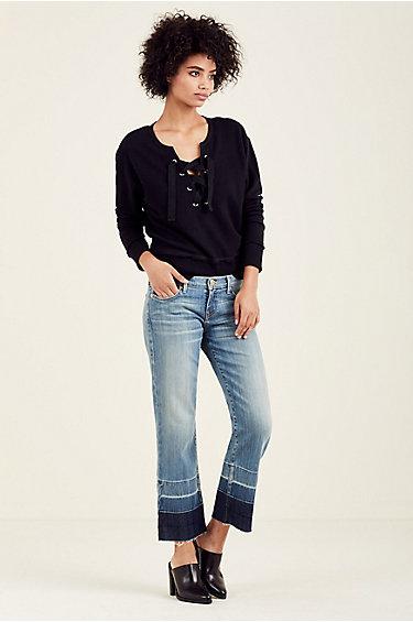 Lace Up Womens Sweatshirt | Black | Size X Small | True Religion