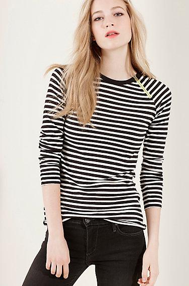 True Religion Mini Stripe Long Sleeve Womens Raglan Shirt - Black