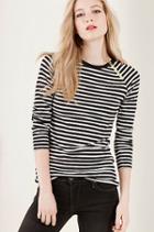 True Religion Mini Stripe Long Sleeve Womens Raglan Shirt - Black