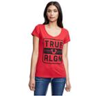 Women's True Religion Box Round V Neck Tee | Ruby Red | Size X Small