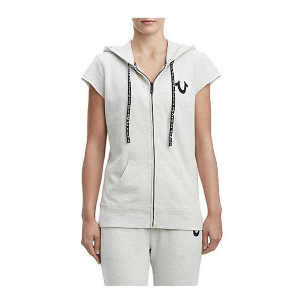 Women's Zip Up Short Sleeve Hoodie | Heather Oat | Size X Small | True Religion