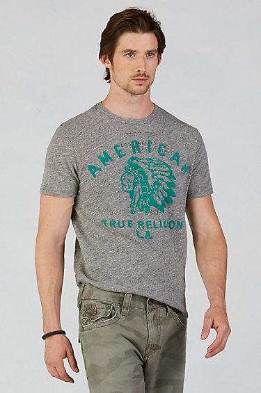 True Religion American Indian Mens T-shirt - Heather Grey