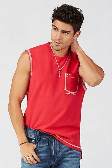 True Religion Flatlock Muscle Mens T-shirt - Red