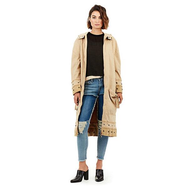 Womens Snap Detail Trench Coat | Taupe | Size X Small | True Religion