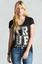 True Religion Varsity Football Womens T-shirt - Black