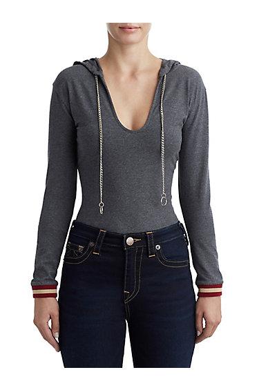 Womens Ls Body Suit | Charcoal Heather | Size X Small | True Religion