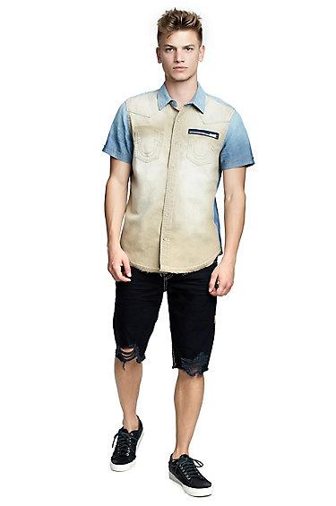 Mens Distressed Super T Ricky Short | Chalkboard | Size 28 | True Religion