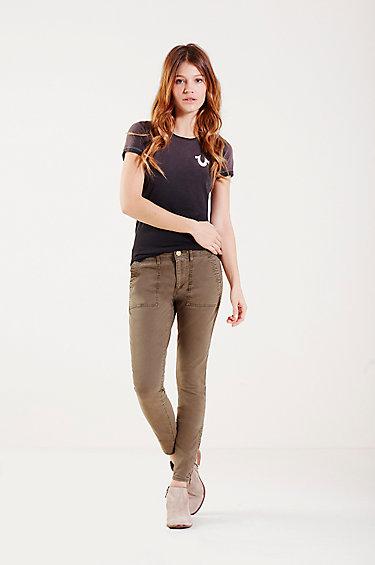 True Religion Halle Military Crop Zip Womens Pant - Olive Camo