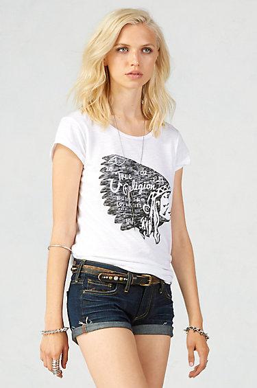 True Religion Indian Print Womens T-shirt - White