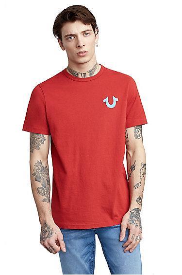 Mens Metallic Buddha Puff Tee | Ruby Red | Size X Small | True Religion