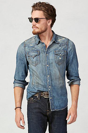 True Religion Jake Western Denim Shirt - Faded Rim