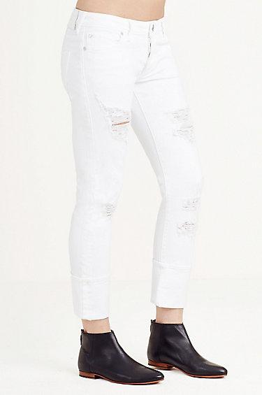Liv Exaggerated Cuff Relaxed Skinny Womens Jean | White | Size 24 | True Religion