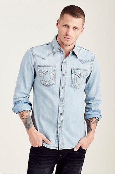 Denim Western Mens Shirt | Manhattan Sky | Size Small | True Religion
