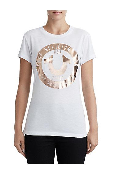 Women's Circle Horseshoe Crew Neck Tee | White | Size Xx Small | True Religion