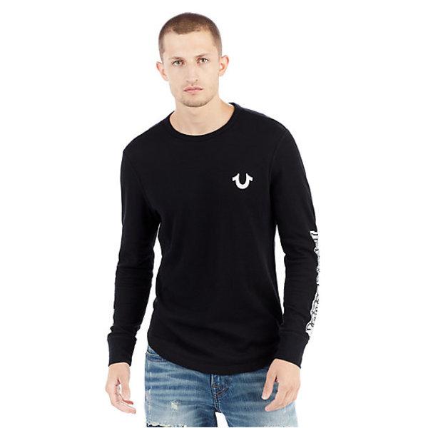Metallic Varsity Long Sleeve Mens Thermal Shirt | Black | Size Medium | True Religion