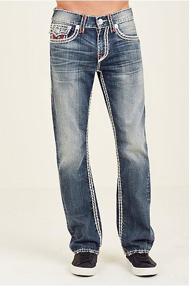 Straight Flap Super Qt Stitch Mens Jean | Chrome Blue | Size 34 | True Religion