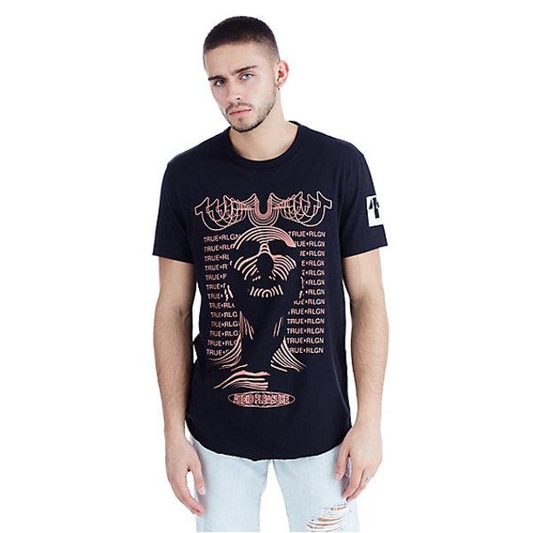 Curved Hem Printed Mens Tee | Black | Size Small | True Religion