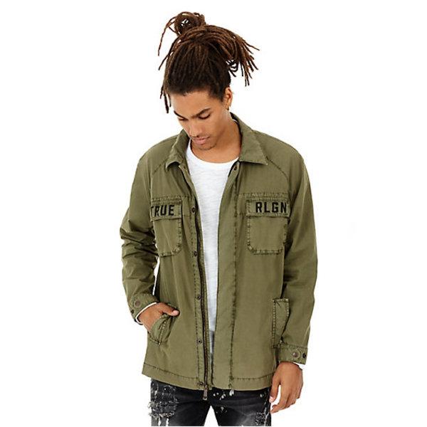 Mens Digital Harness Strap Field Jacket | Green | Size Large | True Religion
