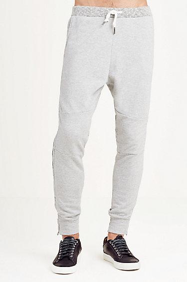 True Religion True Tape Contrast Zipper Mens Sweatpant - Grey Marl