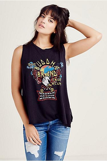 True Religion Eagle Open Back Womens Tank - Jet Black