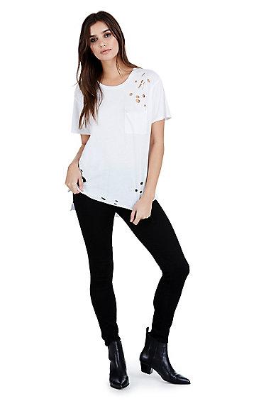 High Low Distressed Womens Tee | White  | Size X Small | True Religion