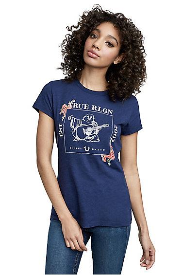 Women's Floral Buddha Crew Tee | Navy | Size X Small | True Religion